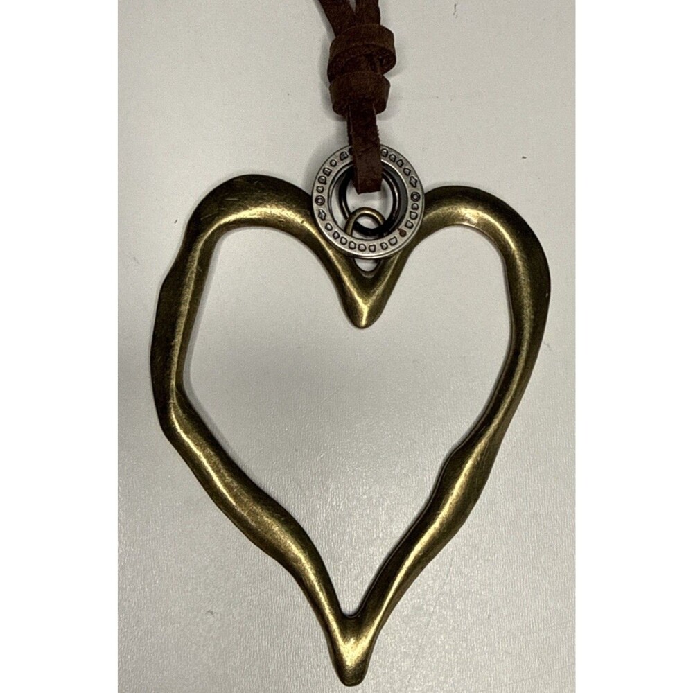 Fabu Jewelry Heart Necklace Mixed Metal Leather Cord NWOT￼ - Picture 6 of 7